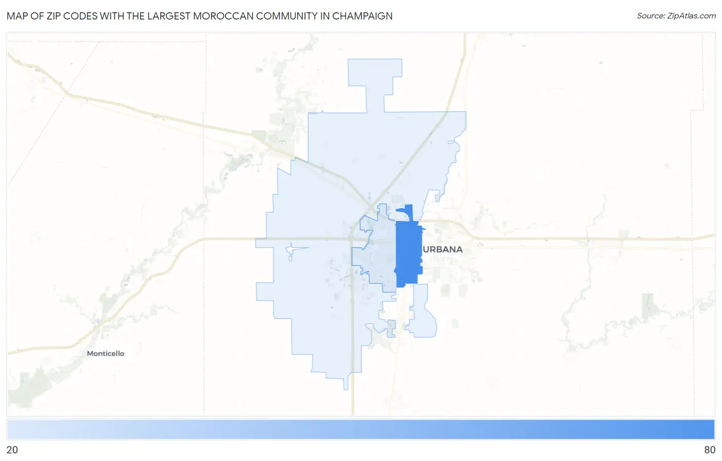 Zip Codes with the Largest Moroccan Community in Champaign Map