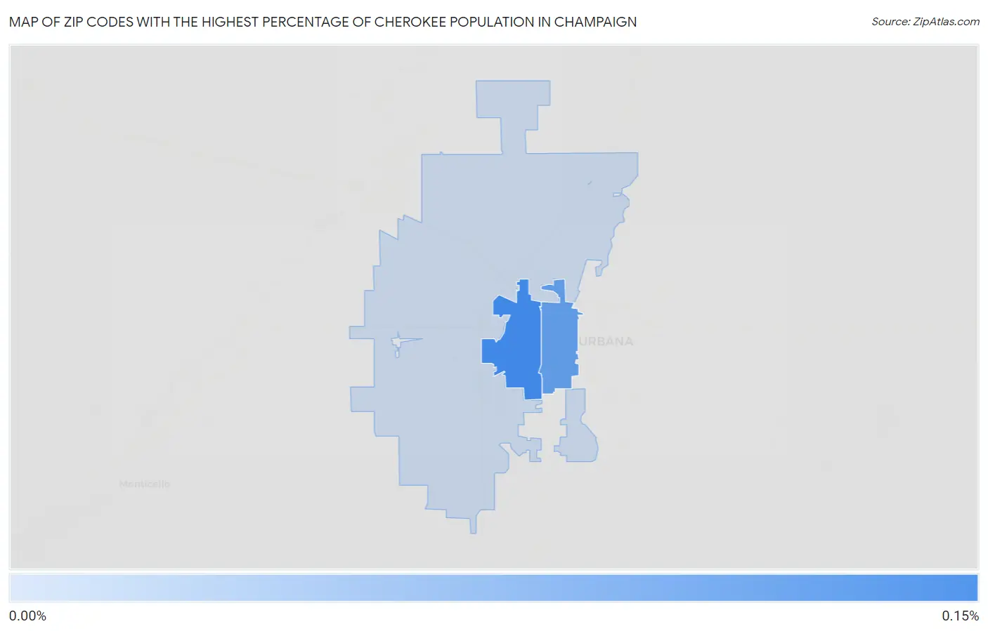 Zip Codes with the Highest Percentage of Cherokee Population in Champaign Map