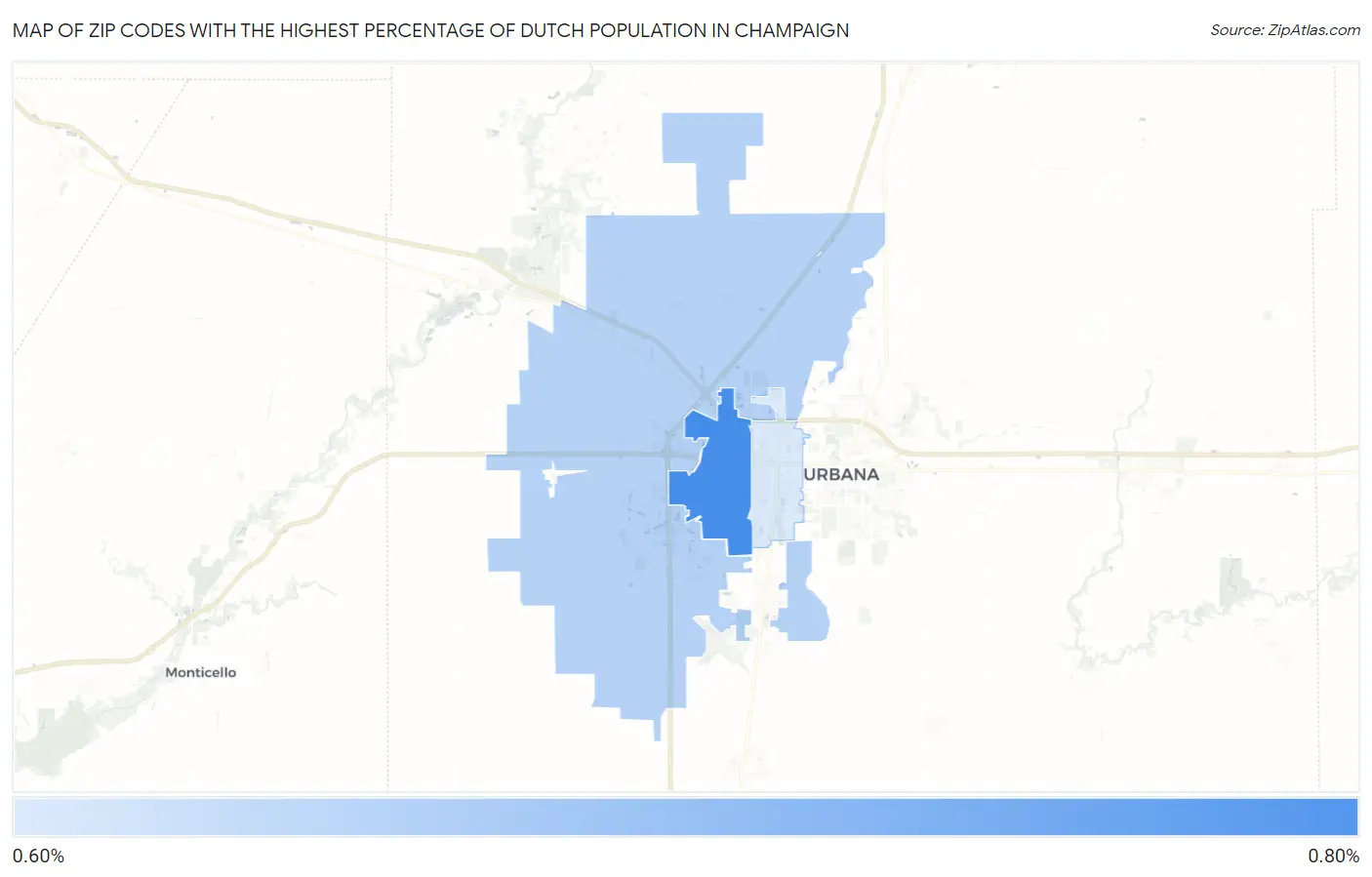Zip Codes with the Highest Percentage of Dutch Population in Champaign Map