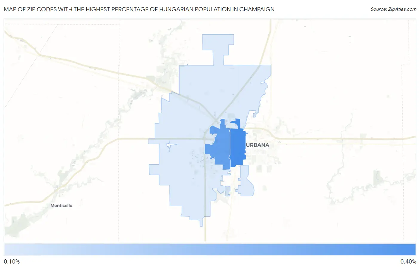 Zip Codes with the Highest Percentage of Hungarian Population in Champaign Map