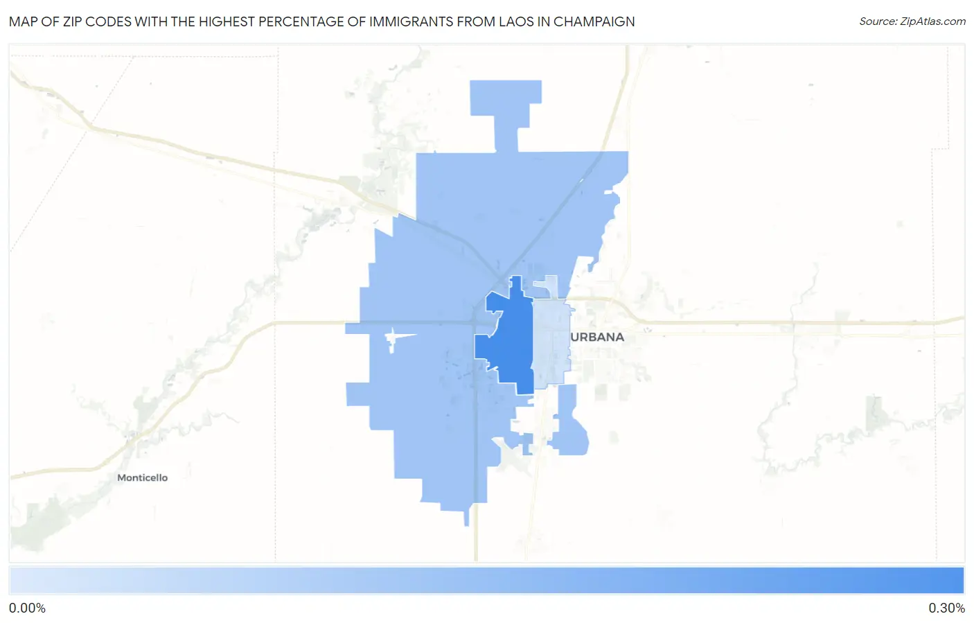Zip Codes with the Highest Percentage of Immigrants from Laos in Champaign Map