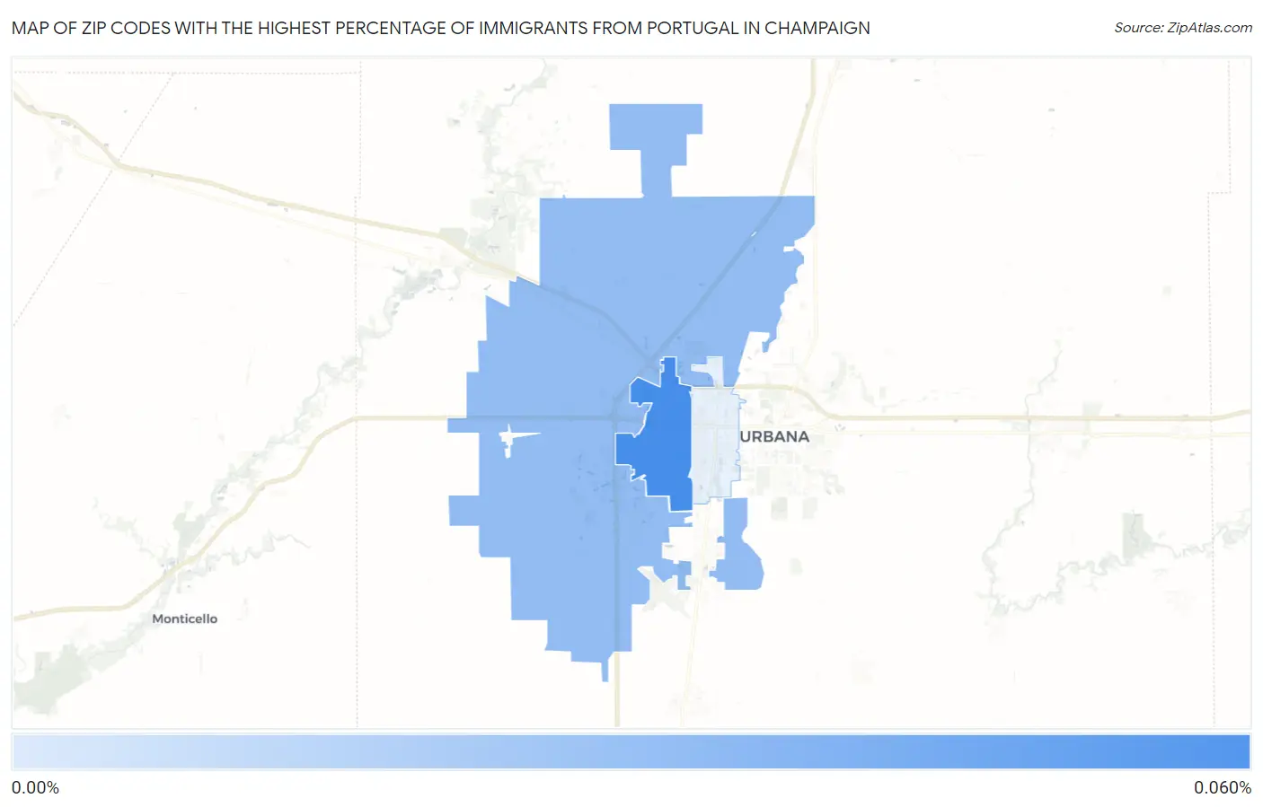 Zip Codes with the Highest Percentage of Immigrants from Portugal in Champaign Map