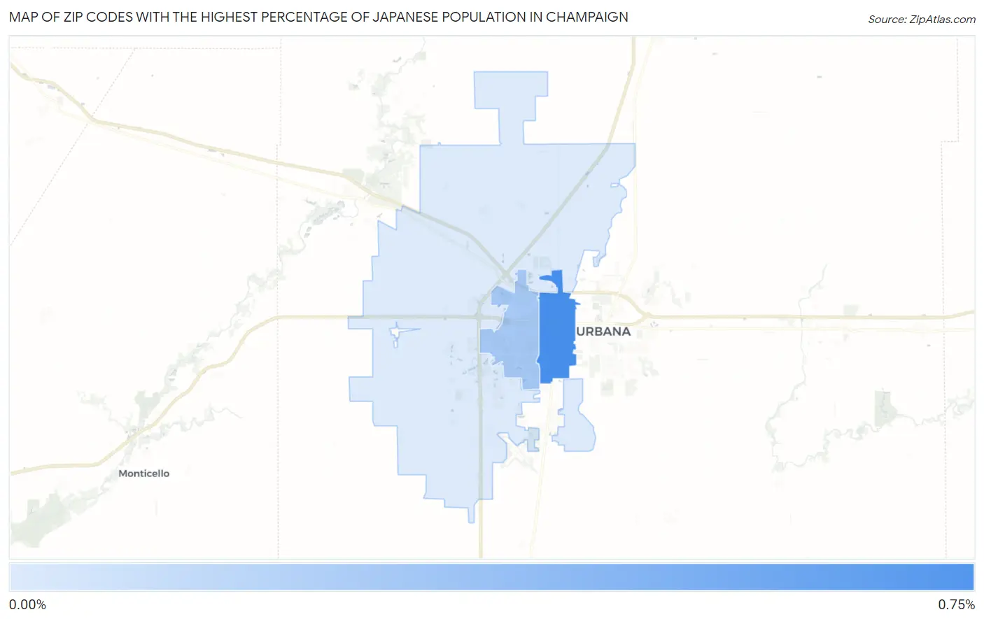 Zip Codes with the Highest Percentage of Japanese Population in Champaign Map