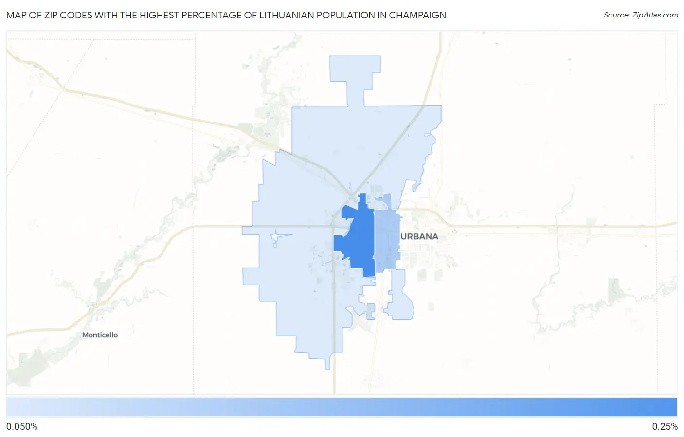 Zip Codes with the Highest Percentage of Lithuanian Population in Champaign Map