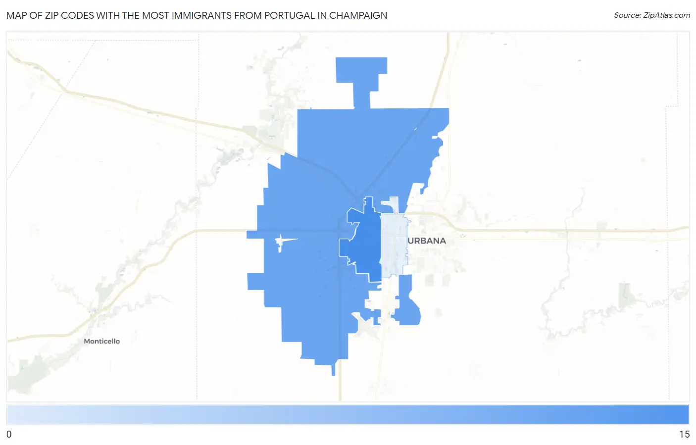 Zip Codes with the Most Immigrants from Portugal in Champaign Map