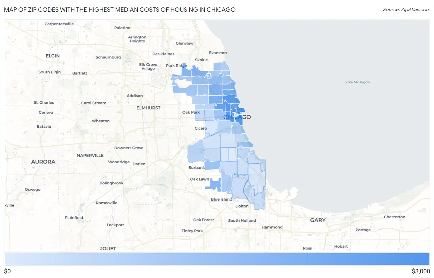 Zip Codes with the Highest Median Costs of Housing in Chicago Map