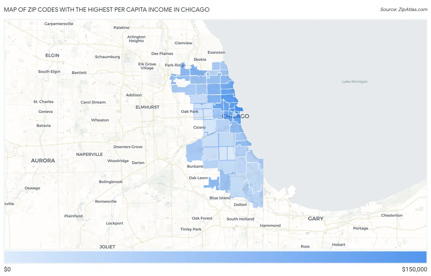 Zip Codes with the Highest Per Capita Income in Chicago Map
