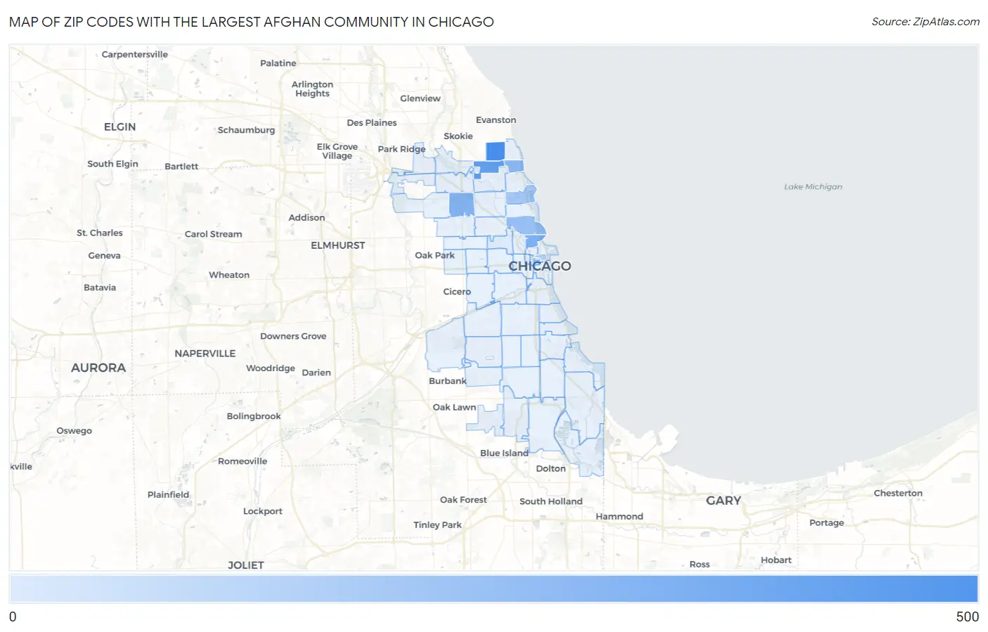 Zip Codes with the Largest Afghan Community in Chicago Map