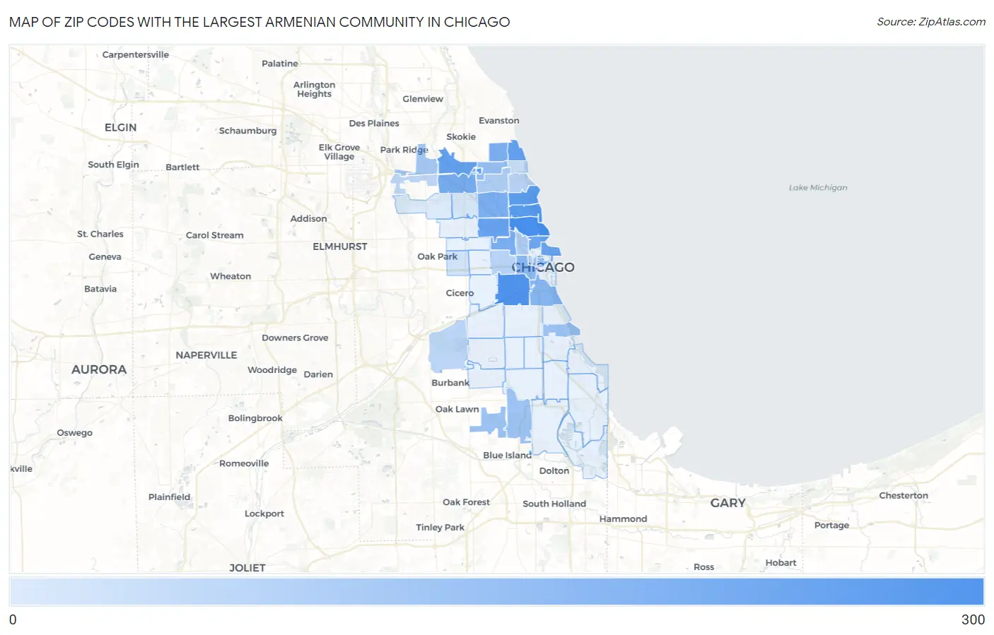 Zip Codes with the Largest Armenian Community in Chicago Map
