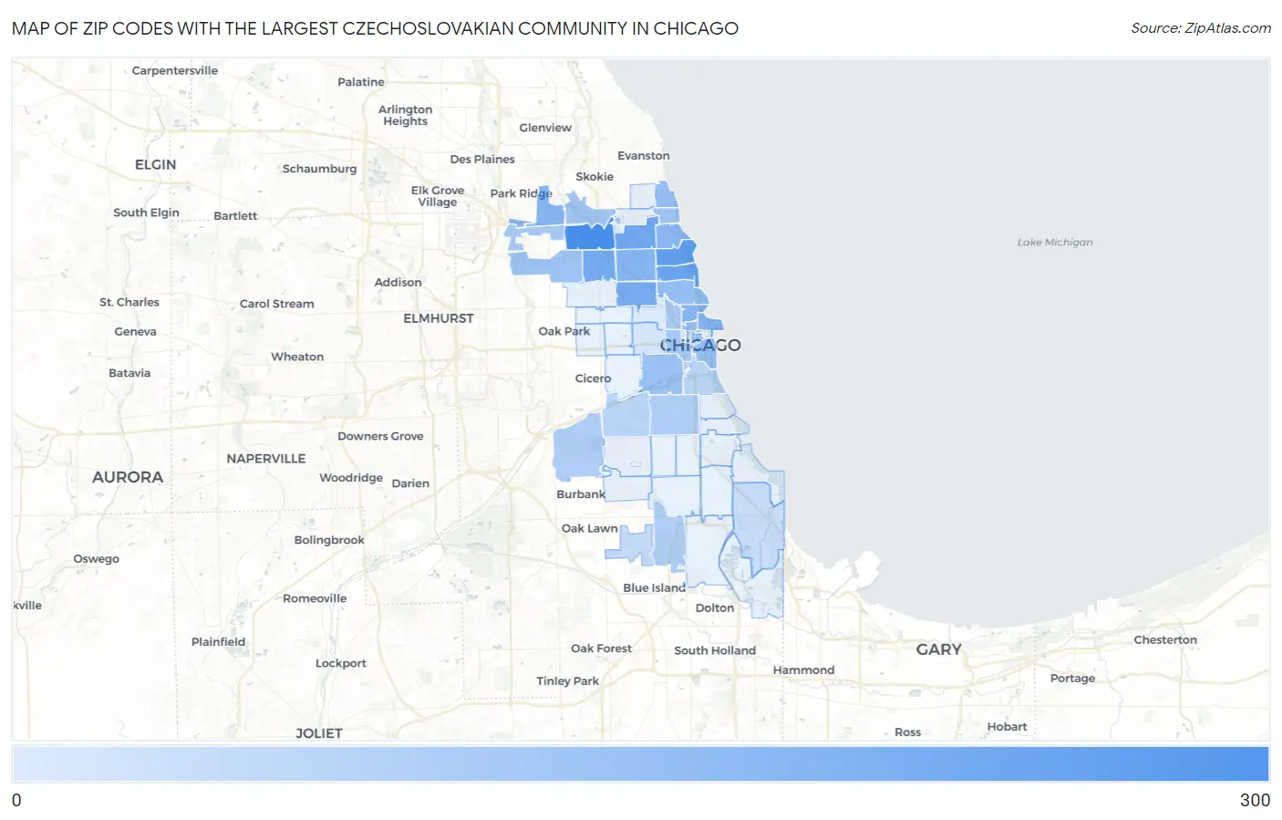Zip Codes with the Largest Czechoslovakian Community in Chicago Map