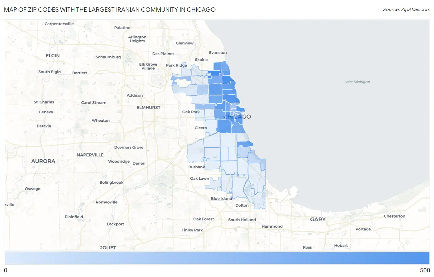 Zip Codes with the Largest Iranian Community in Chicago Map