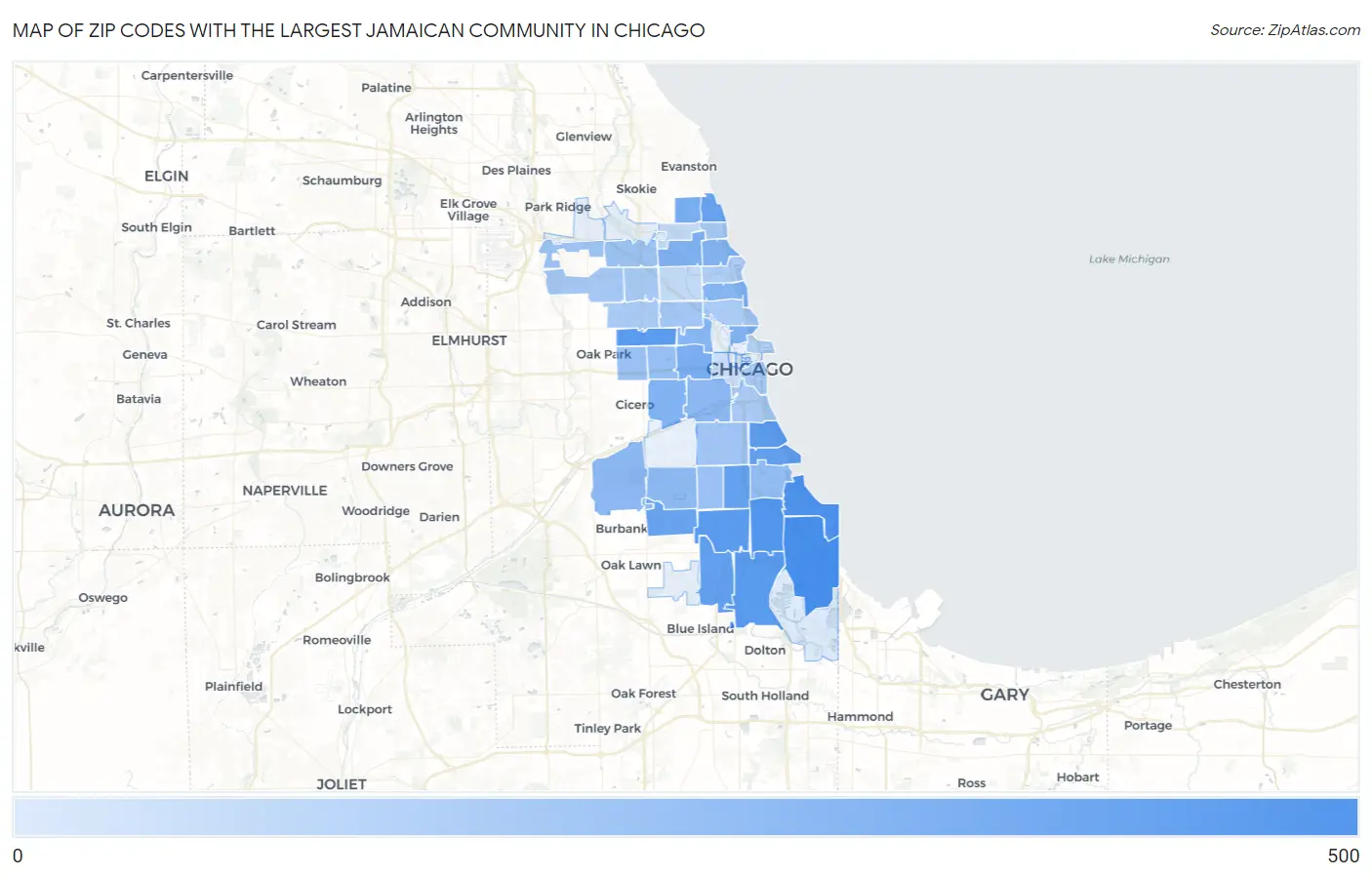 Zip Codes with the Largest Jamaican Community in Chicago Map