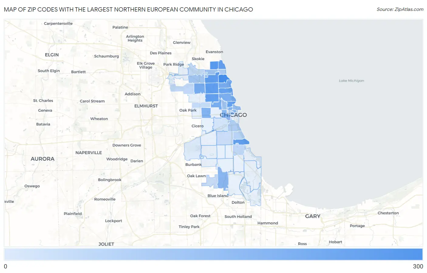 Zip Codes with the Largest Northern European Community in Chicago Map