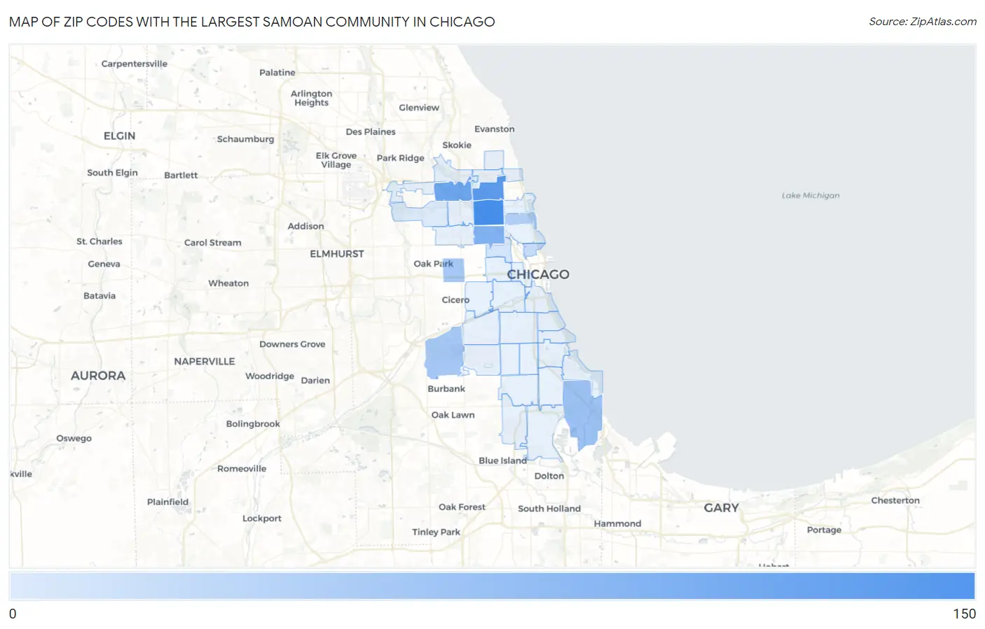 Zip Codes with the Largest Samoan Community in Chicago Map