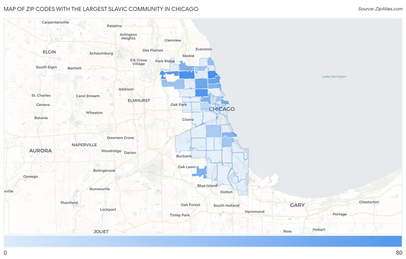 Zip Codes with the Largest Slavic Community in Chicago Map