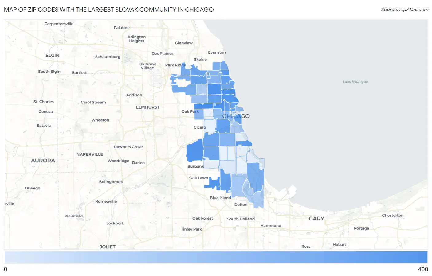 Zip Codes with the Largest Slovak Community in Chicago Map