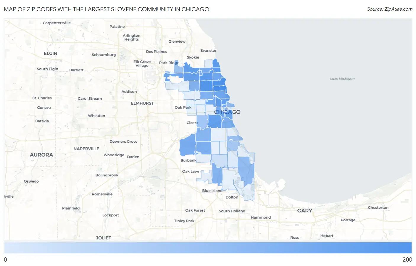 Zip Codes with the Largest Slovene Community in Chicago Map
