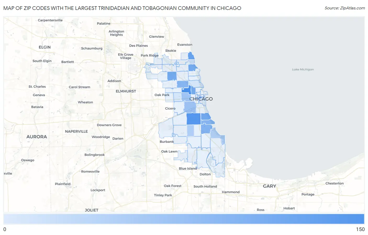 Zip Codes with the Largest Trinidadian and Tobagonian Community in Chicago Map