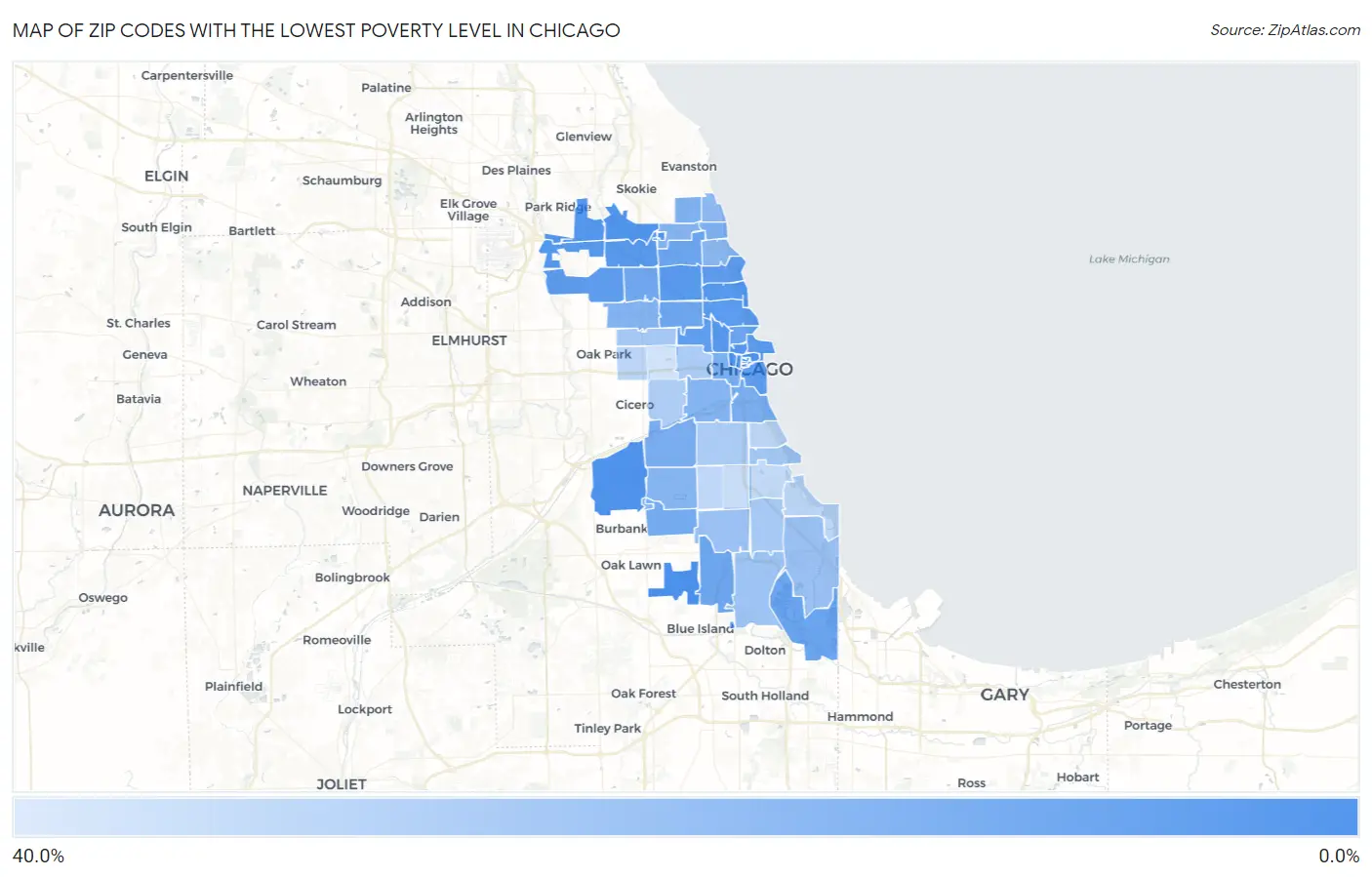 Zip Codes with the Lowest Poverty Level in Chicago Map