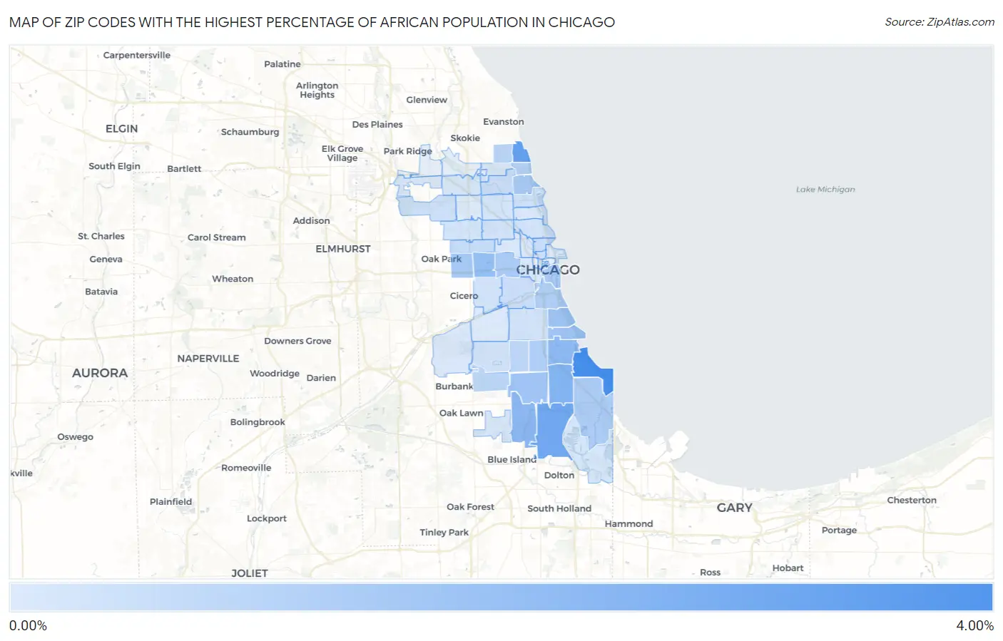 Zip Codes with the Highest Percentage of African Population in Chicago Map