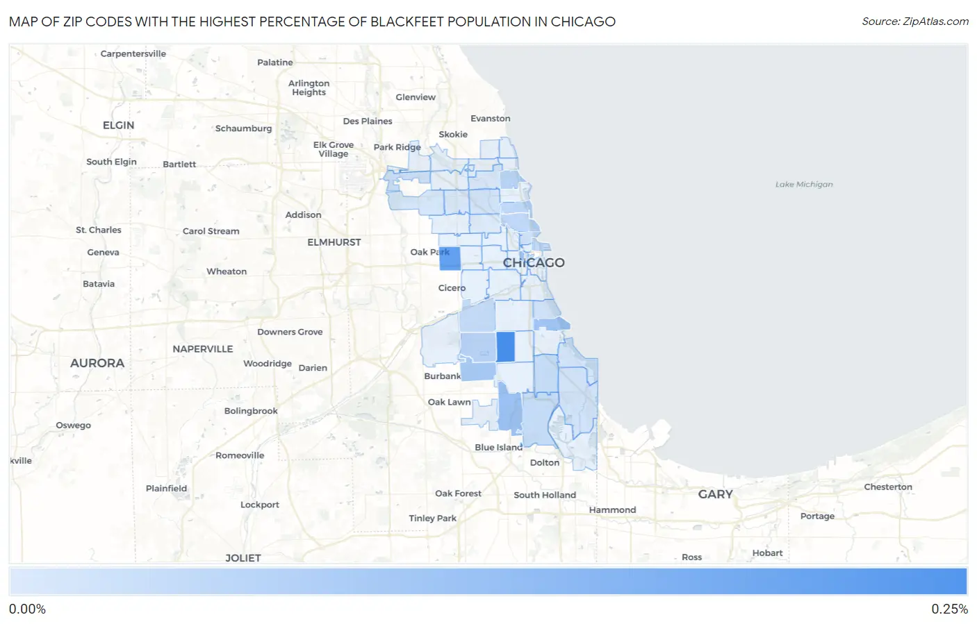Zip Codes with the Highest Percentage of Blackfeet Population in Chicago Map