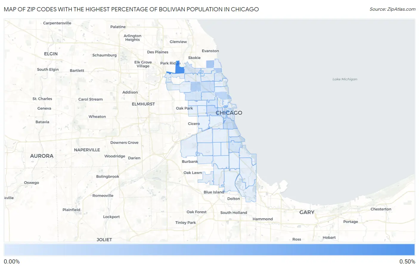 Zip Codes with the Highest Percentage of Bolivian Population in Chicago Map