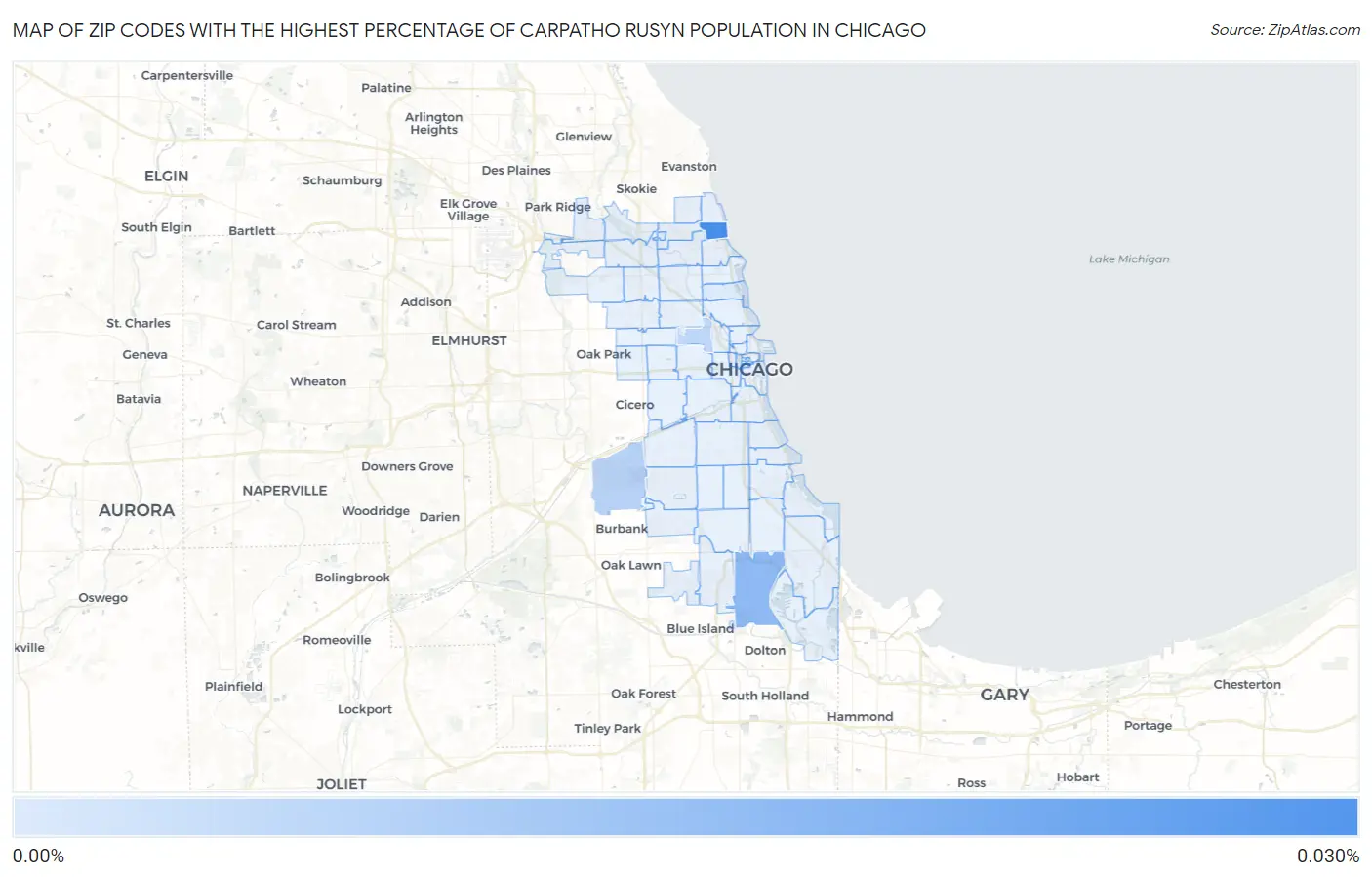 Zip Codes with the Highest Percentage of Carpatho Rusyn Population in Chicago Map