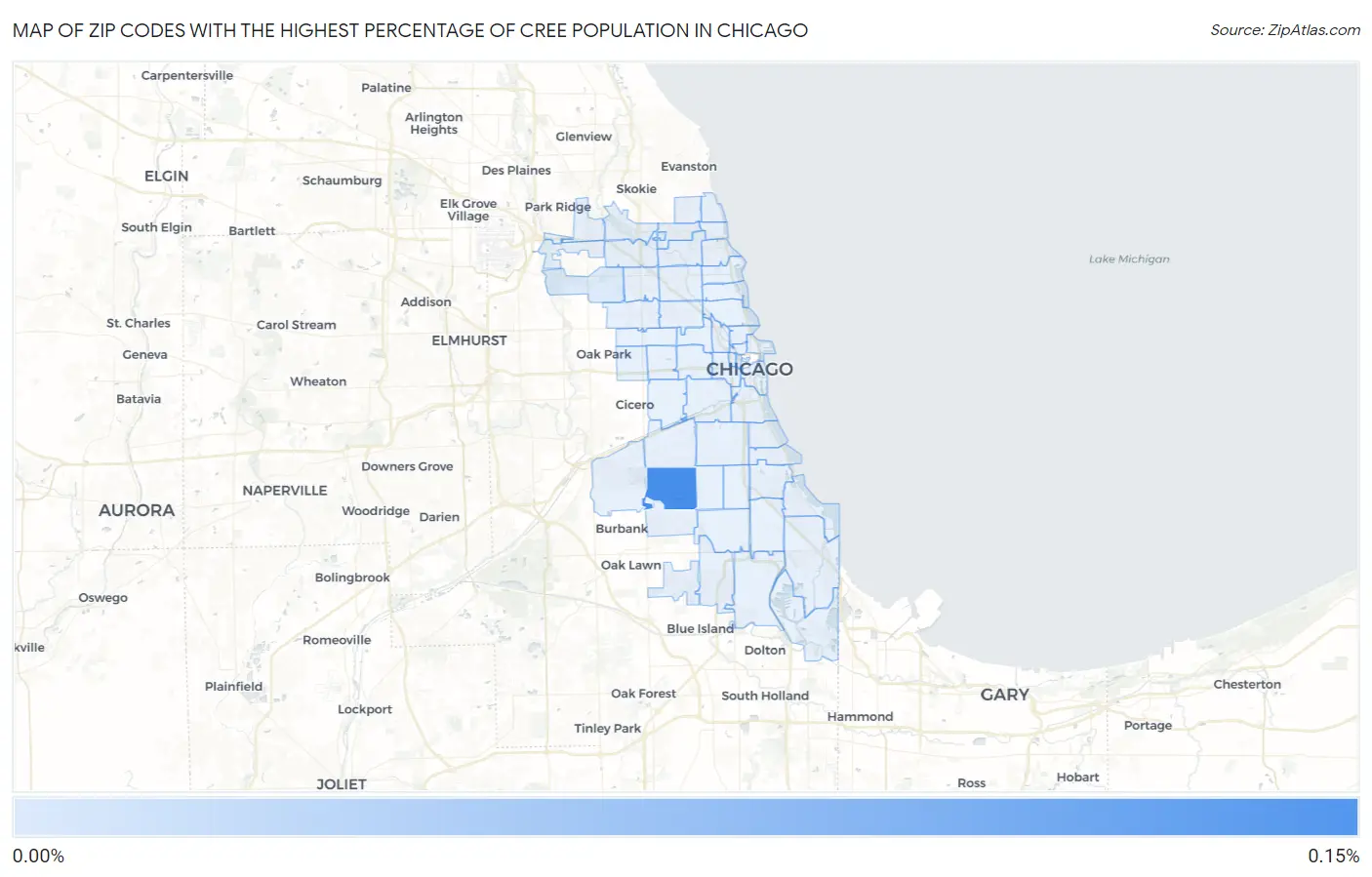 Zip Codes with the Highest Percentage of Cree Population in Chicago Map