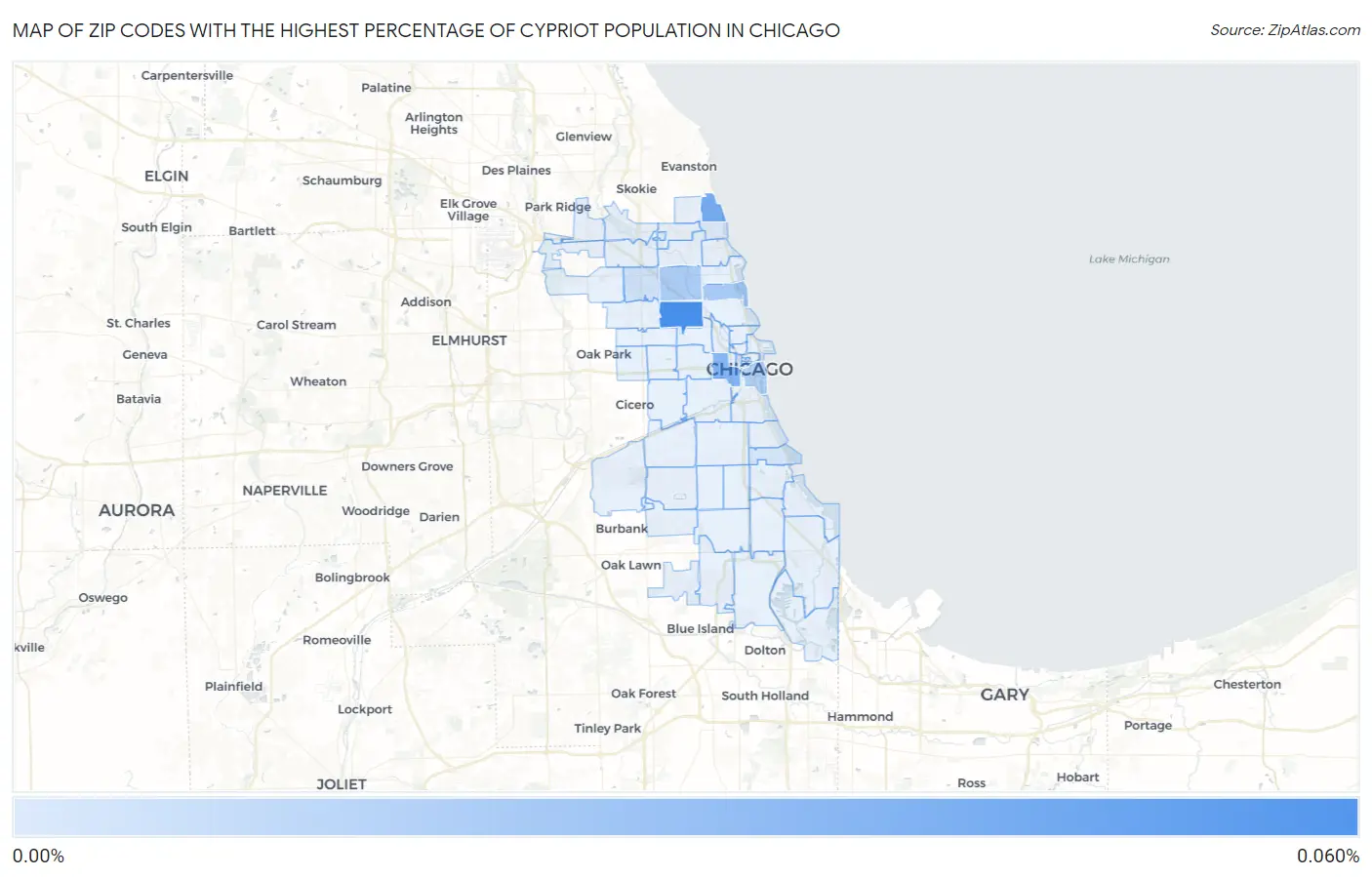 Zip Codes with the Highest Percentage of Cypriot Population in Chicago Map