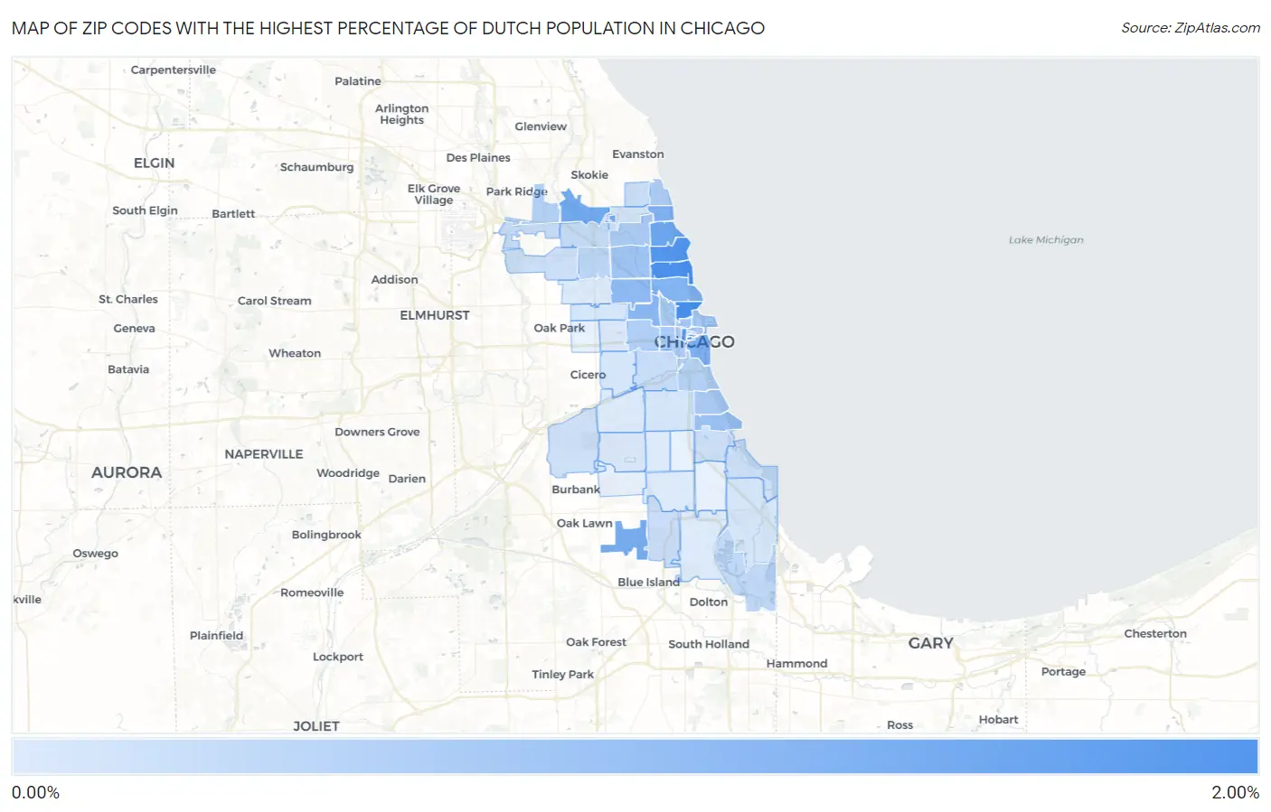 Zip Codes with the Highest Percentage of Dutch Population in Chicago Map