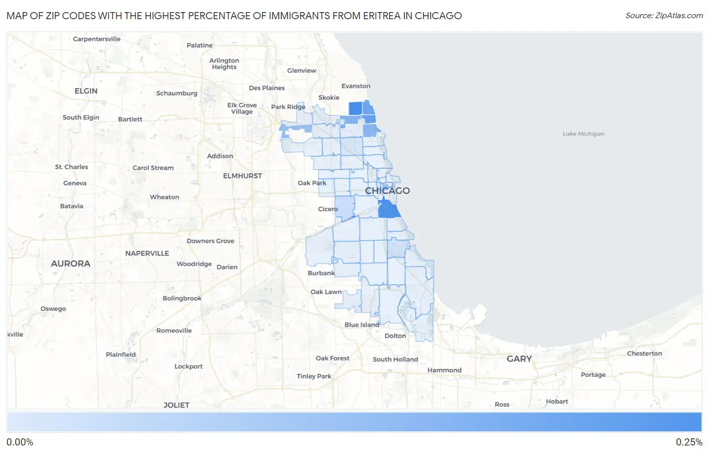 Zip Codes with the Highest Percentage of Immigrants from Eritrea in Chicago Map