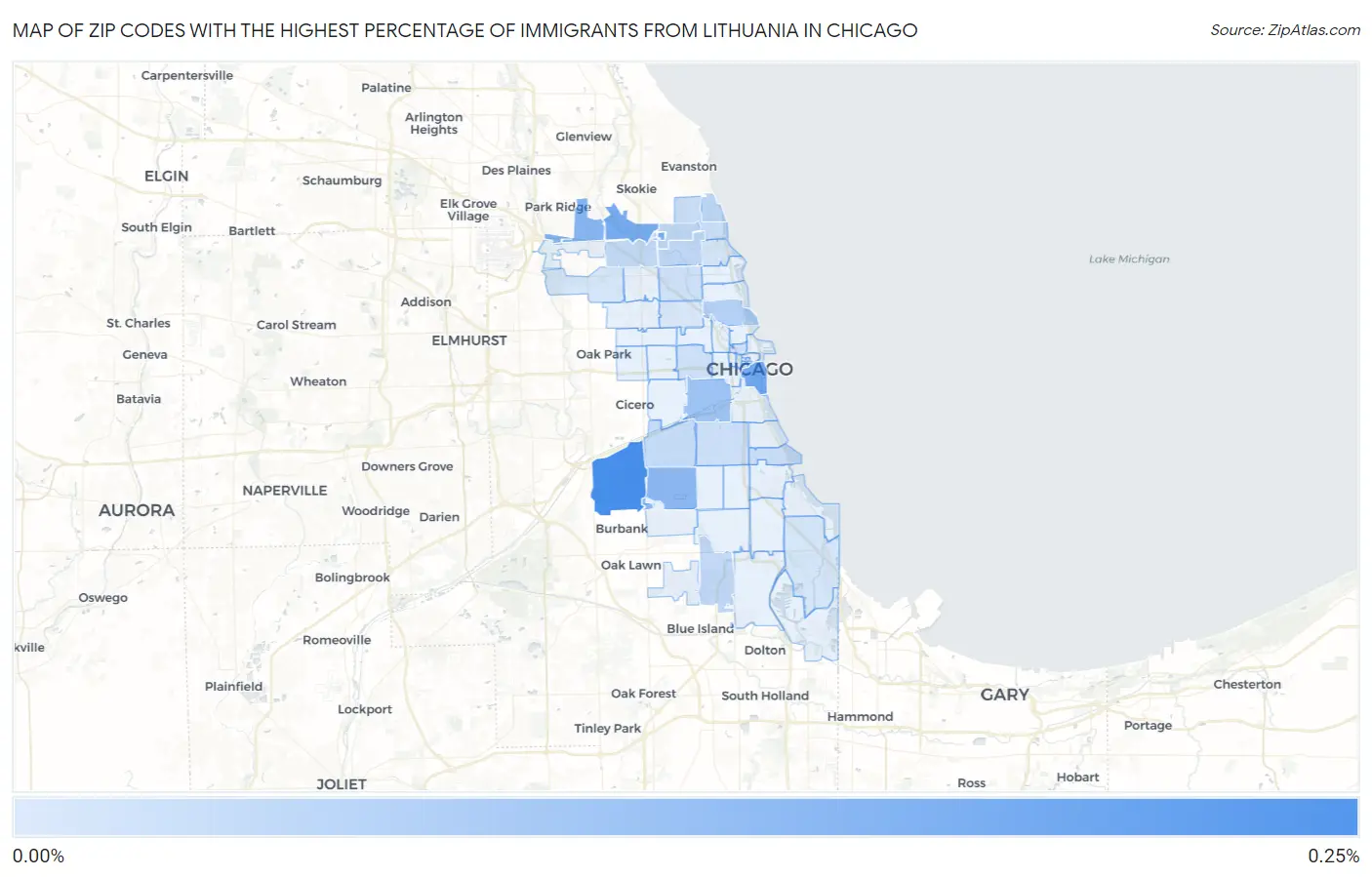 Zip Codes with the Highest Percentage of Immigrants from Lithuania in Chicago Map