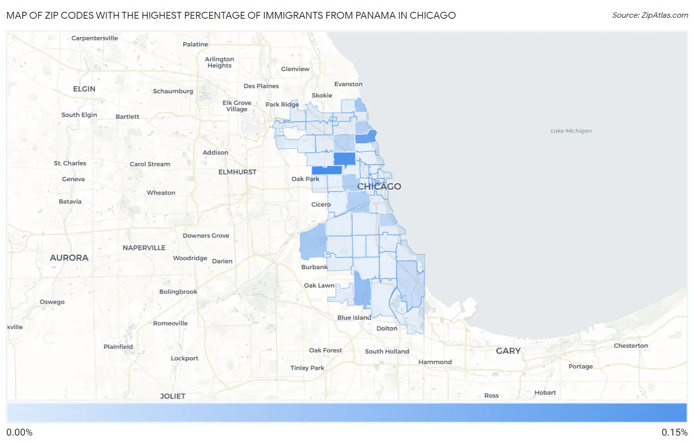 Zip Codes with the Highest Percentage of Immigrants from Panama in Chicago Map