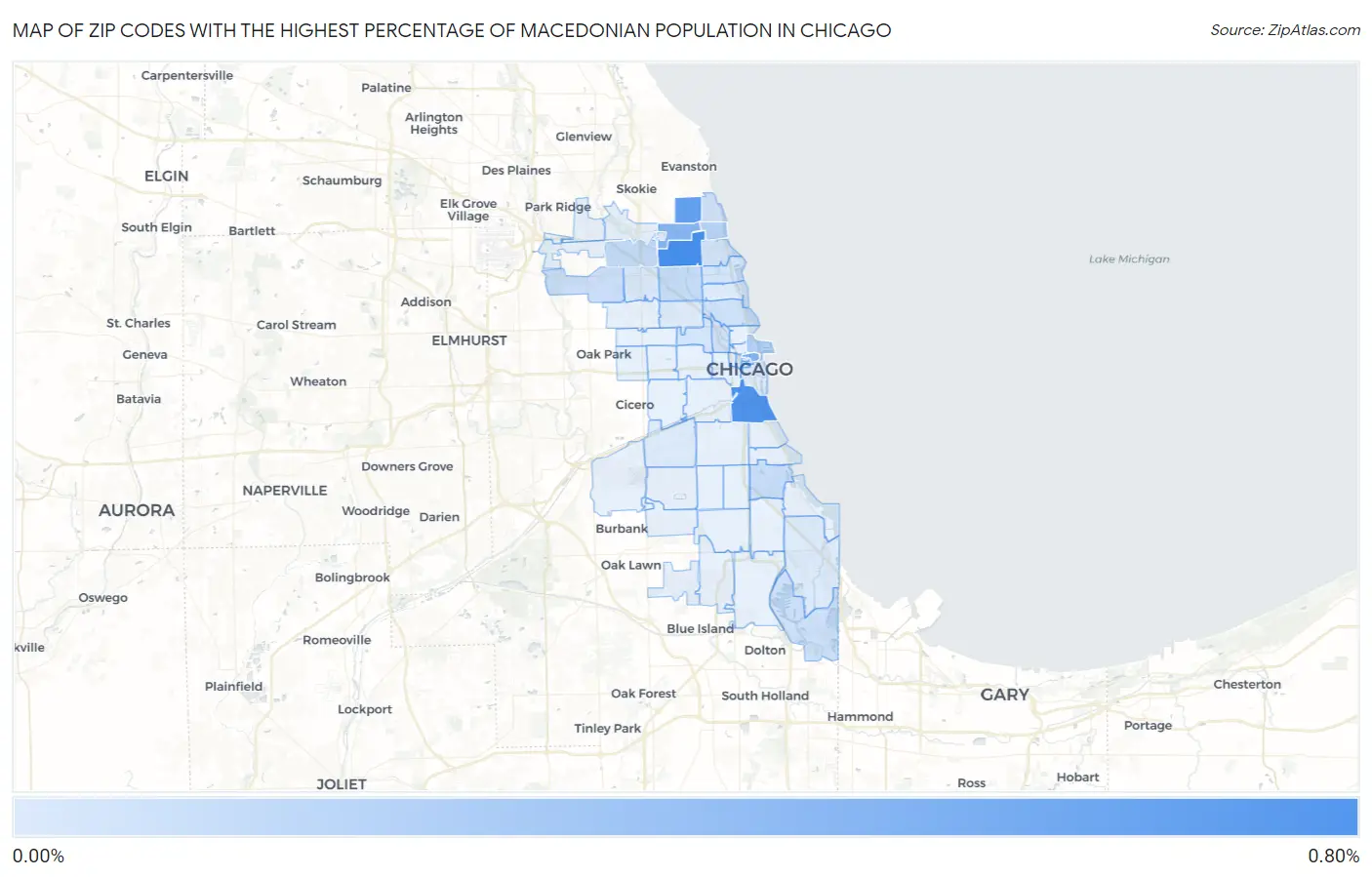 Zip Codes with the Highest Percentage of Macedonian Population in Chicago Map