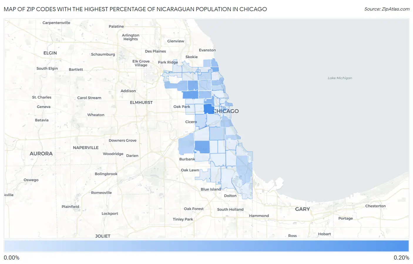 Zip Codes with the Highest Percentage of Nicaraguan Population in Chicago Map