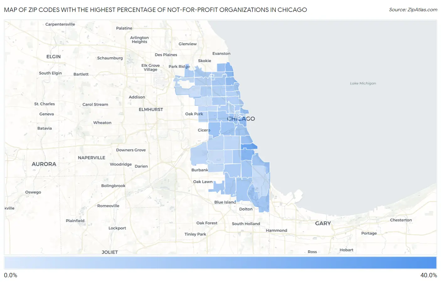 Zip Codes with the Highest Percentage of Not-for-profit Organizations in Chicago Map