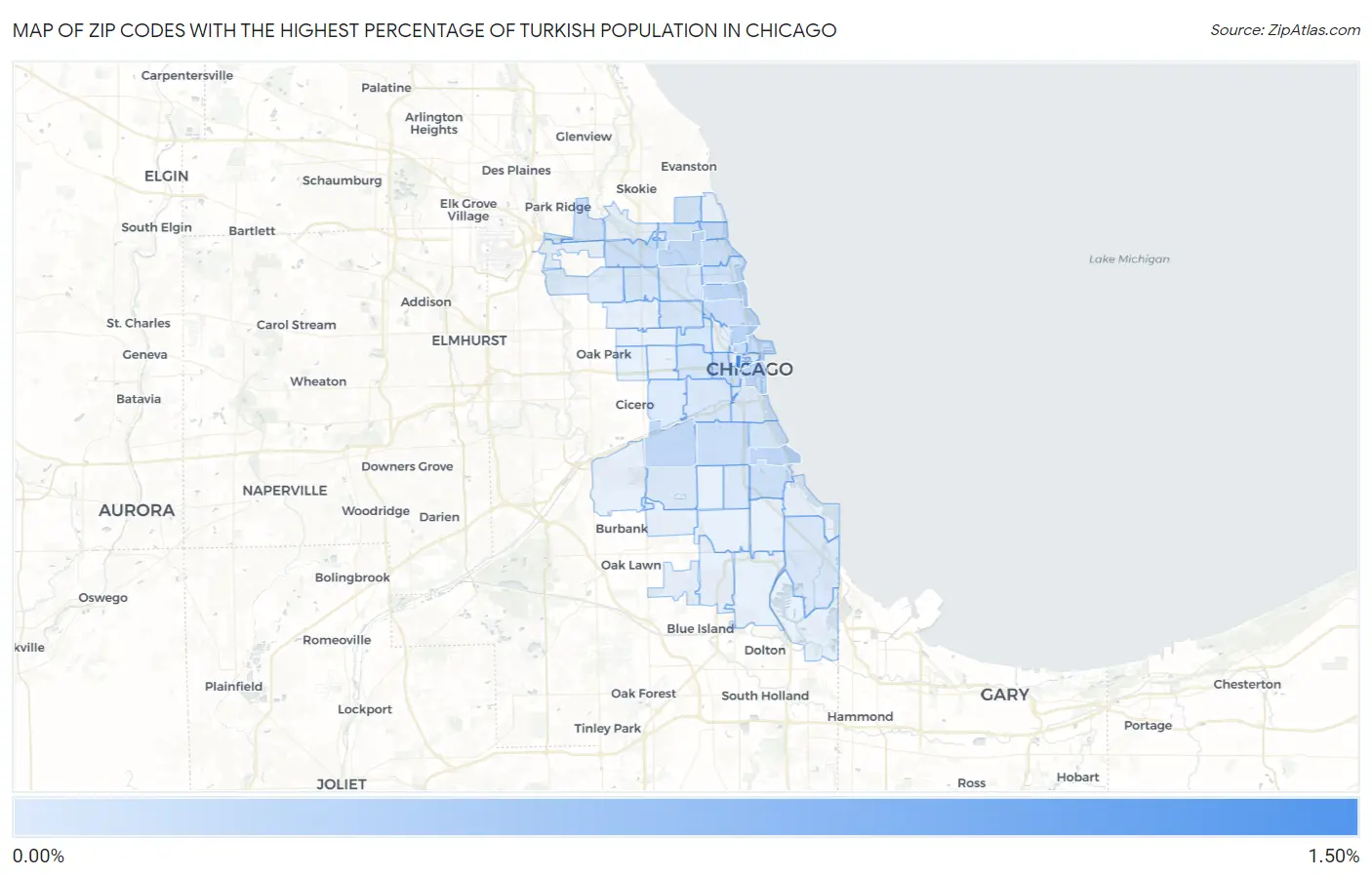 Zip Codes with the Highest Percentage of Turkish Population in Chicago Map