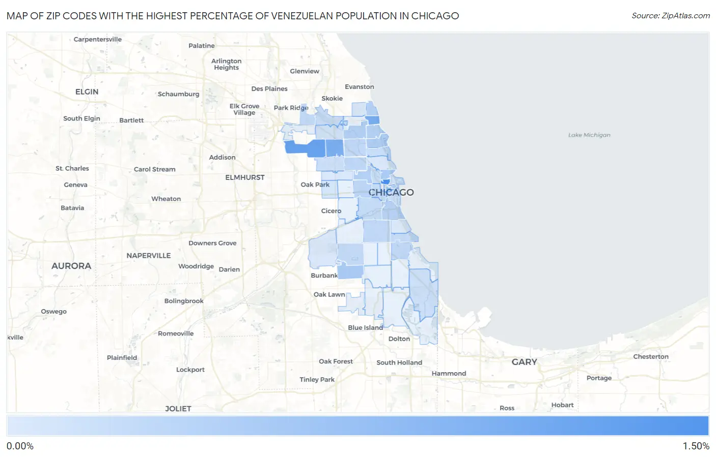 Zip Codes with the Highest Percentage of Venezuelan Population in Chicago Map