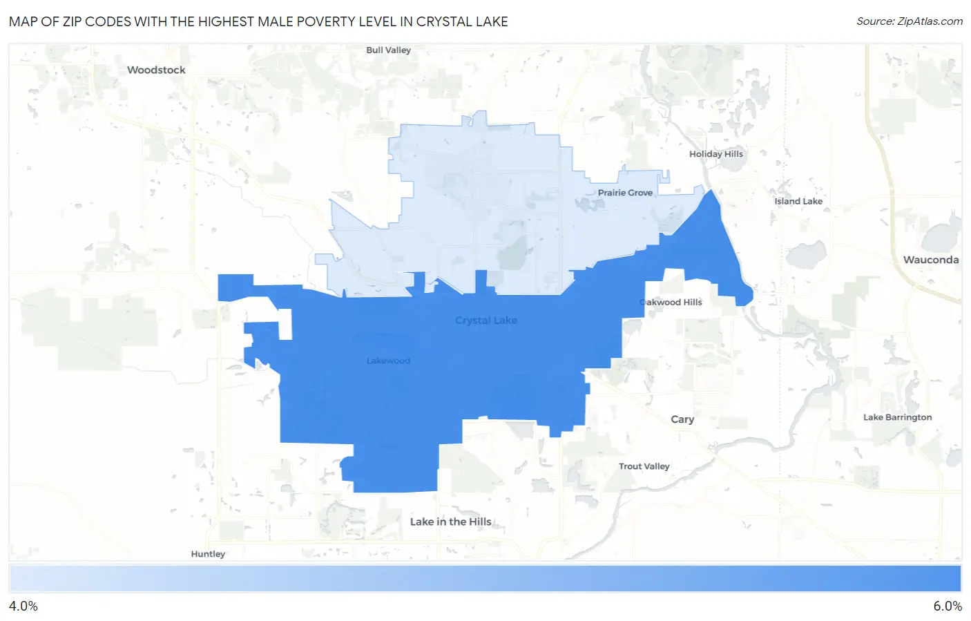 Zip Codes with the Highest Male Poverty Level in Crystal Lake Map