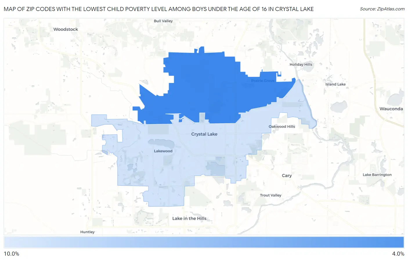 Zip Codes with the Lowest Child Poverty Level Among Boys Under the Age of 16 in Crystal Lake Map