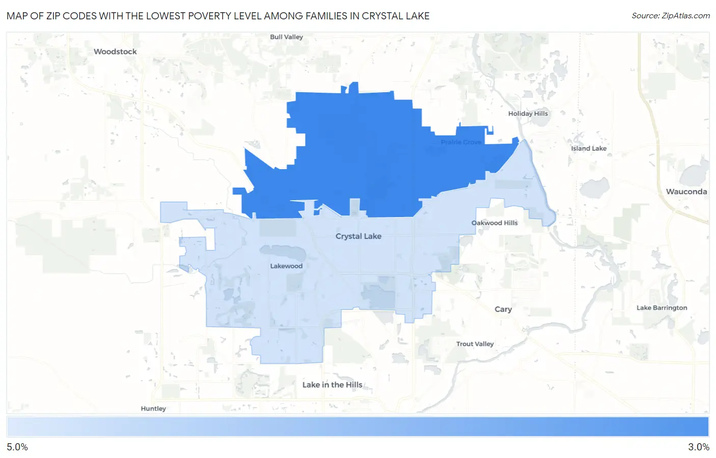 Zip Codes with the Lowest Poverty Level Among Families in Crystal Lake Map