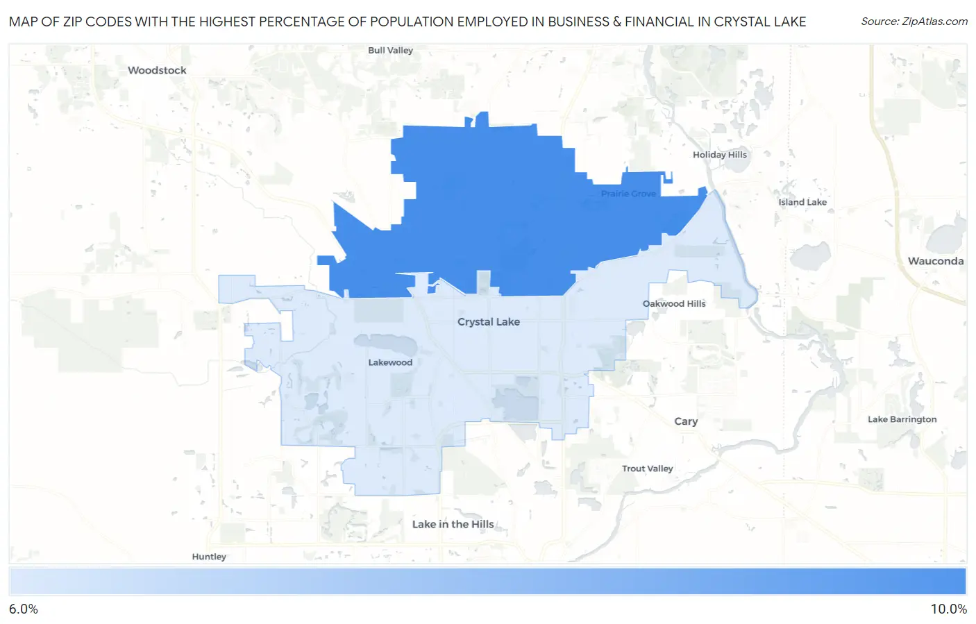 Zip Codes with the Highest Percentage of Population Employed in Business & Financial in Crystal Lake Map