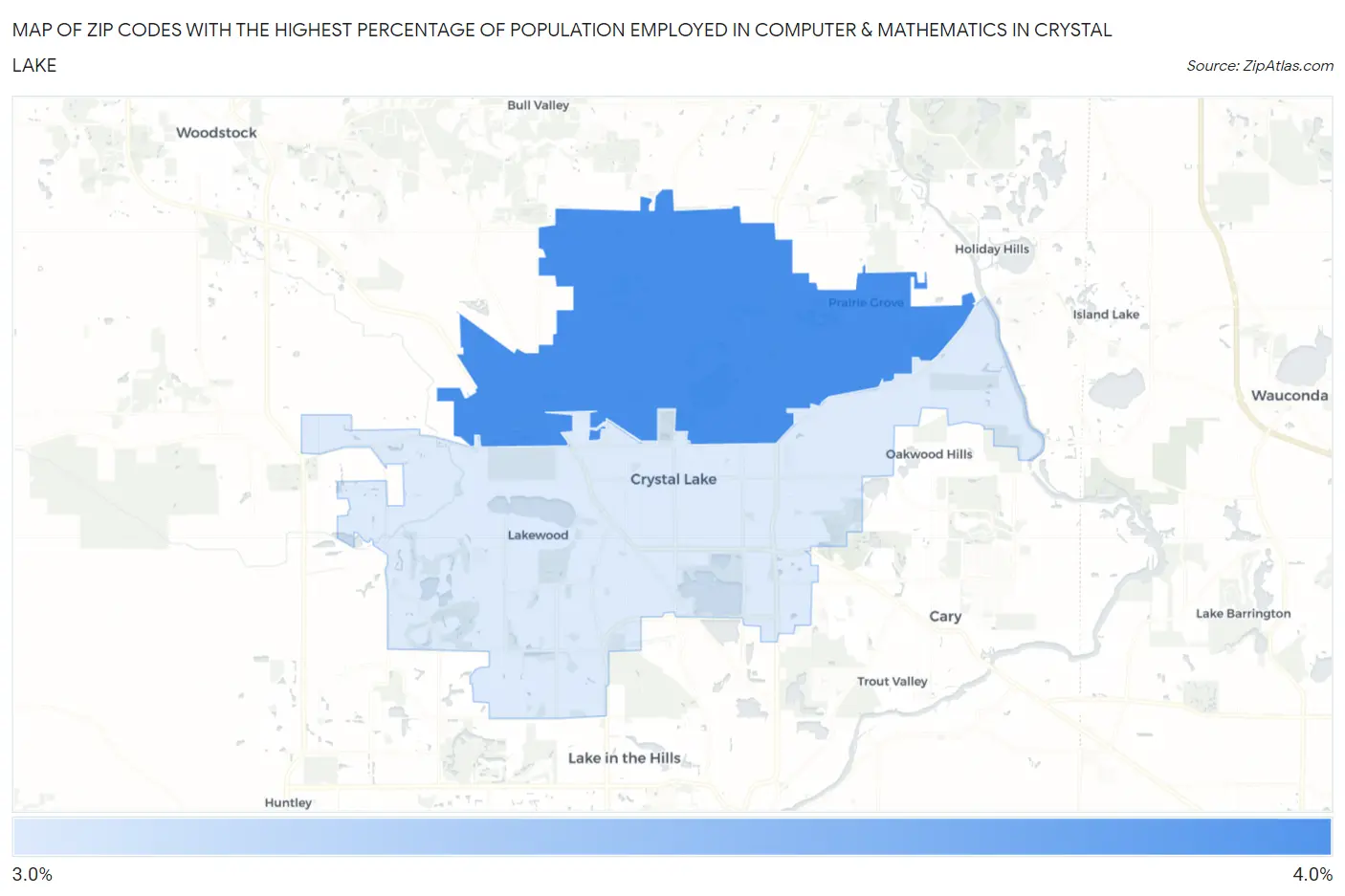 Zip Codes with the Highest Percentage of Population Employed in Computer & Mathematics in Crystal Lake Map