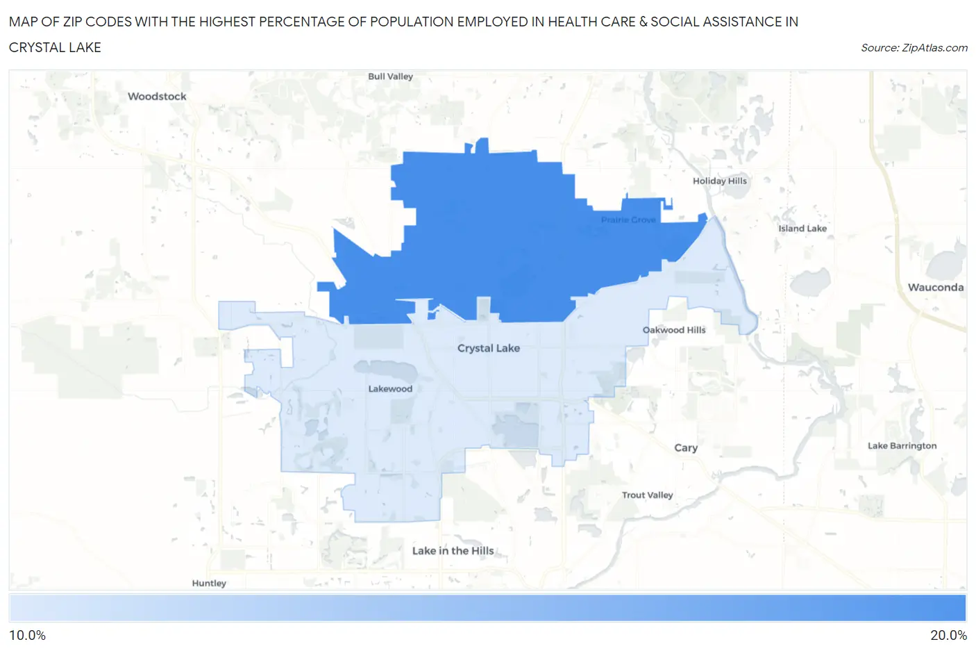 Zip Codes with the Highest Percentage of Population Employed in Health Care & Social Assistance in Crystal Lake Map
