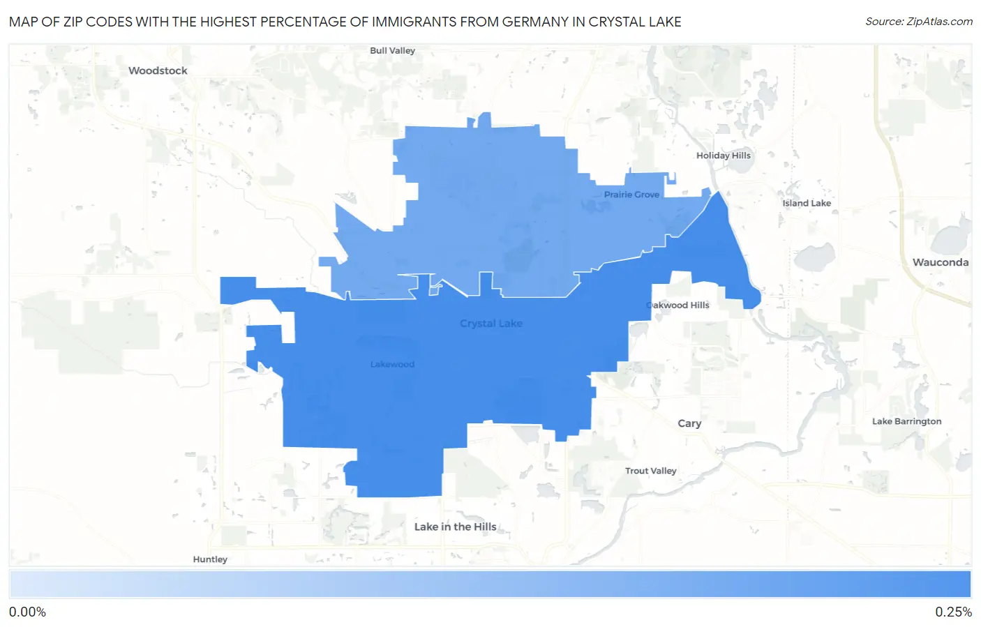 Zip Codes with the Highest Percentage of Immigrants from Germany in Crystal Lake Map