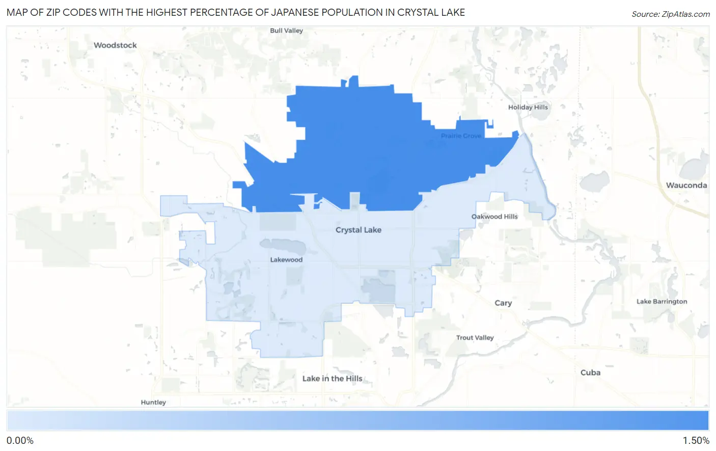 Zip Codes with the Highest Percentage of Japanese Population in Crystal Lake Map
