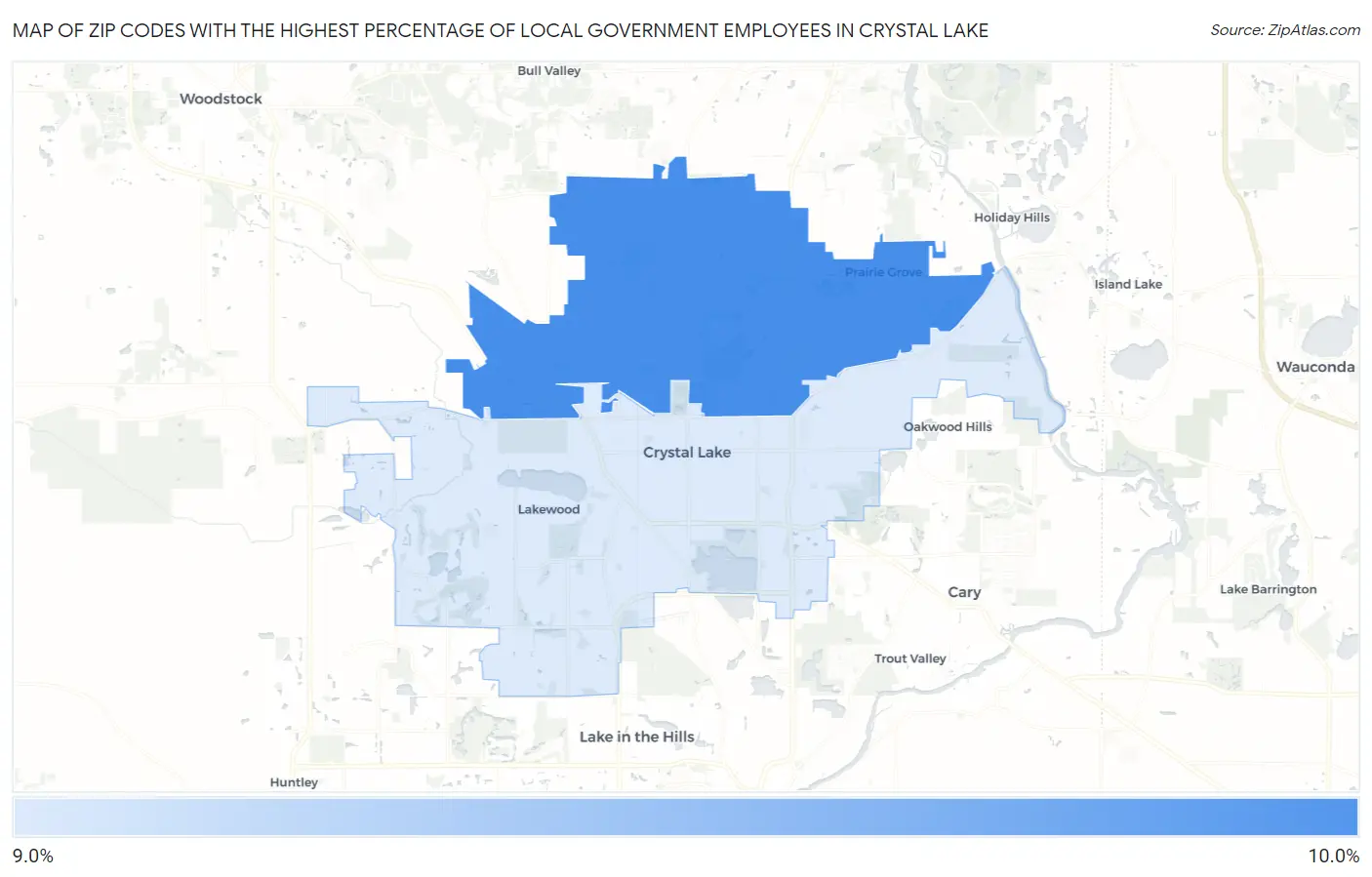 Zip Codes with the Highest Percentage of Local Government Employees in Crystal Lake Map