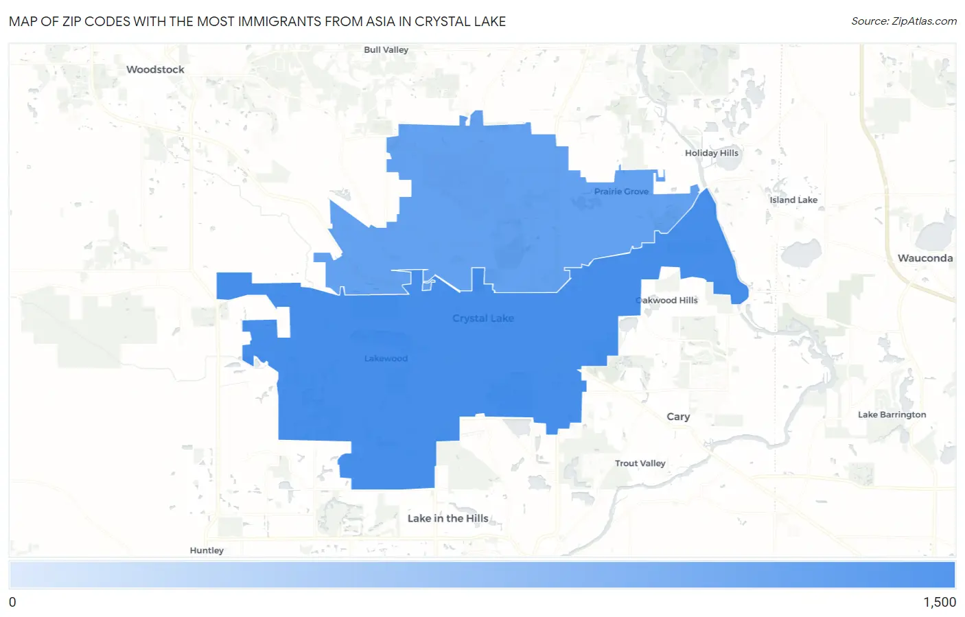 Zip Codes with the Most Immigrants from Asia in Crystal Lake Map