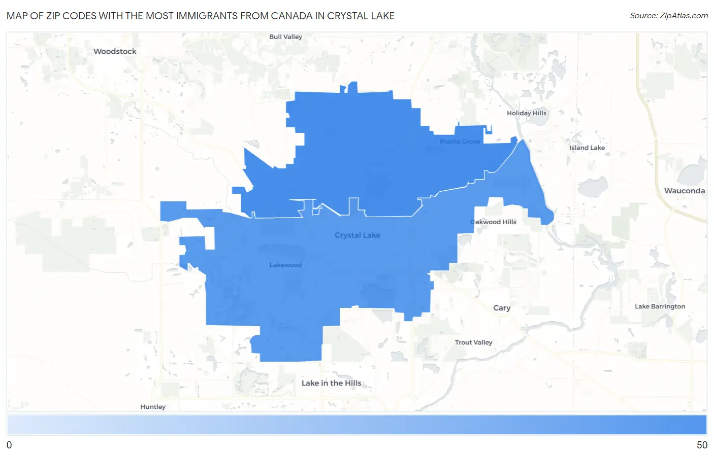 Zip Codes with the Most Immigrants from Canada in Crystal Lake Map