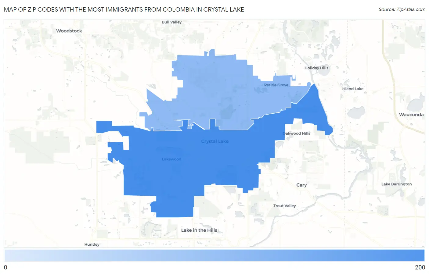 Zip Codes with the Most Immigrants from Colombia in Crystal Lake Map